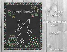 an easter chalkboard with the words happy easter written on it