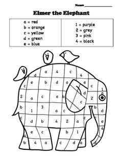 an elephant with birds on its back is shown in this color - by - number worksheet