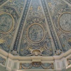 an ornate ceiling in a building with paintings on it