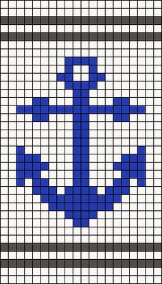 a cross stitch pattern with an anchor in the middle and blue squares on it's sides