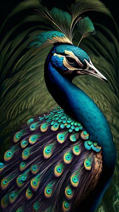 a painting of a peacock with feathers on it's back