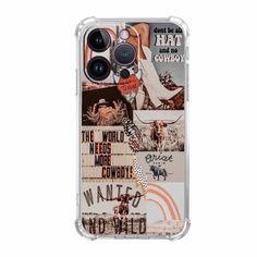 an iphone case with pictures and words on it