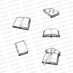 an open book is shown in black and white, with four different pages on it