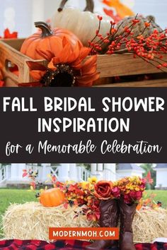 fall bridal shower inspiration for a memorable celebration with pumpkins, hay and flowers