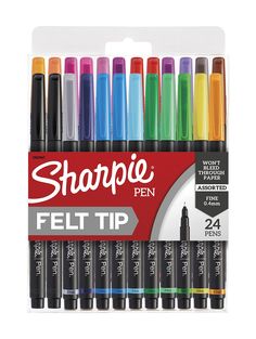 sharpie felt tip pens in assorted colors, 24 count per pack by sharpies