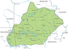 a map of the state of kansas with all its major cities and rivers in green