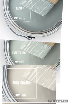 three different shades of gray paint with the words frosted sage on them