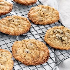 chocolate chip cookies cooling on a wire rack