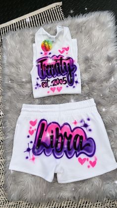 Designs by Galveston Airbrush! ♡ ✧ Our Designs on these cute White beater Tank tops and Booty Shorts are handmade with the artists' skilled Hands. ✧ The Design might look slightly different from the pictures or have small imperfections and that's okay, it's what makes them unique Each design includes up to TWO names or words with up to THREE specified COLORS. SIZES: Available for ADULTS DESIGN PLACEMENT: All designs are airbrushed on the FRONT of our White Beater Tank top and the BACK of the Boo Air Brush Birthday Outfit, 90s Airbrush Outfits Birthday, 90s Spray Paint Outfit, 90s Theme Party Outfit Black Women, 90s Airbrush Outfits, Back To The 90s Party Outfit, Shorts Birthday Outfit, Freaknik Outfits Black Women, Freaknik 90s Outfit