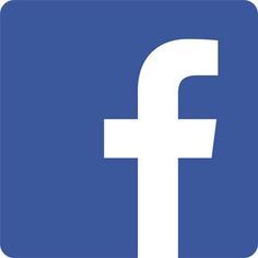 the facebook logo is shown in white on a blue background with an arrow pointing to the left