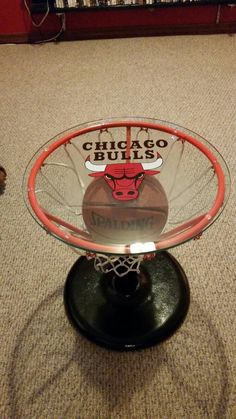 the chicago bulls basketball hoop is on display