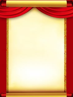 a red curtain with gold trim around it and a white sign hanging from the top