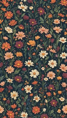 a floral wallpaper with many different flowers