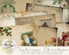 an assortment of vintage christmas postcards with santa claus and holly wreaths on them