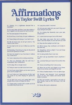 affirmations in taylor swift lyrs's book, with blue border