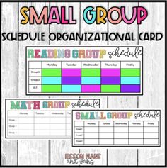 the small group schedule for students to organize their school's classroom activities with colorful squares