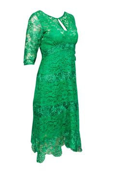 Be the envy of the party in this playful Tracy Reese dress. The vibrant green lace and flattering v-neckline make it perfect for your next summer event. With stylish crop sleeves, pair it with silver sandal heels and a clutch for a quirky yet elegant look! Size 4 Shell 50% Cotton, 50% Nylon Combo 100% Polyester Lining 95% Rayon, 5% Spandex Invisible zipper back Key hole button back V-neckline Bust 34" Waist 30" Shoulder to hem 43" Sleeve length 15.5" Silver Sandals Heels, Silver Sandal, Tracy Reese Dress, Silver Sandals, Tracy Reese, Buy Shoes Online, Sandal Heels, Summer Events, Green Lace