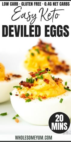 Easy Keto Deviled Eggs Recipe With Bacon Deviled Eggs With Bacon, Eggs With Bacon, Recipe With Bacon, Bacon Deviled Eggs, Low Carb Appetizers, Deviled Eggs Recipe, Eggs Recipe