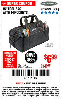 the coup for this tool bag is up to $ 2 99 off with any purchase