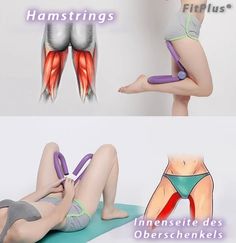 there are two pictures with the same person doing exercises on their stomachs and legs