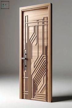 a wooden door with an electronic circuit board design on the front and side panels inlays