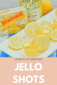 lemon starburst jello shots on a white plate