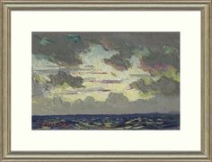 an oil painting of clouds over the ocean