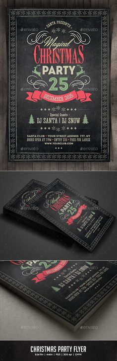 christmas party flyer with chalkboard background