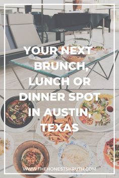 a table full of food with the words your next brunch lunch or dinner spot in