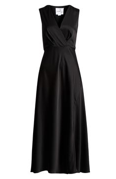 An asymmetric hem updates the look of this A-line maxi that's cut from shiny satin to capture their attention. Hidden side-zip closure Surplice V-neck Sleeveless Lined 100% polyester Dry clean Imported A Line Maxi Dress, Aline Dress, Nordstrom Store, Fabric Gifts, Free Fabric, Black Fits, Nordstrom Dresses, Asymmetric Hem, Sam Edelman