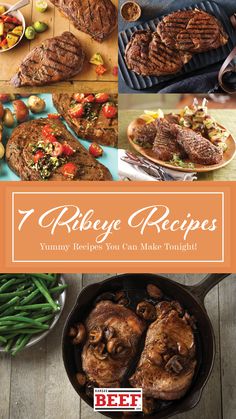 the book cover for 7 ribeye recipes