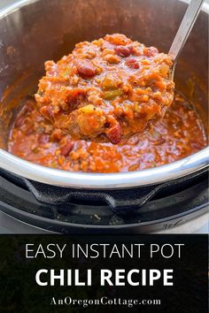 an easy instant pot chili recipe in the crockpot is ready to be eaten