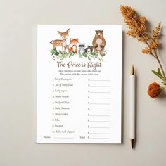 a printable baby shower game with woodland animals