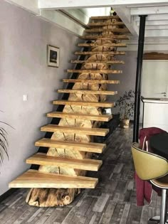 a staircase made out of wooden planks