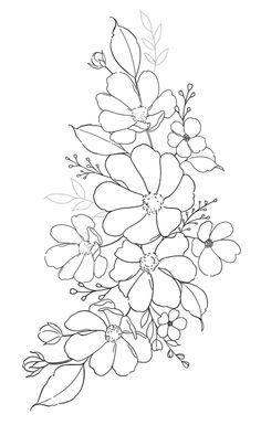 a line drawing of flowers on a white background