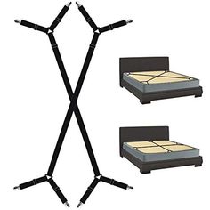 three different angles of a bed with two headboards on each side and one foot board in the middle