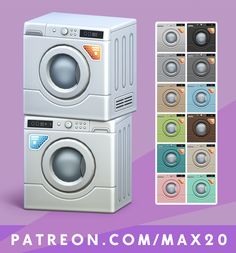 two stacked washing machines next to each other on a purple background with the words patreon com / max2 0