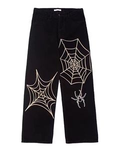 Machine wash and hang dry for optimal quality. Sizes usually run smaller than USA sizing, we recommend to size up once for correct sizing. Contact us for additional concerns. Spider Web Embroidery, Web Embroidery, Baggy Pants Men, Style Gothic, Y2k Pants, Oversized Jeans, Style Cargo, Hoodie Size Chart, Jacket Outfit