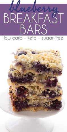 blueberry breakfast bars stacked on top of each other with the words low carb keto sugar - free