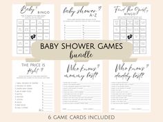 the baby shower games bundle includes 6 game cards