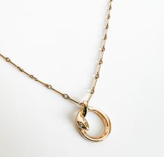 This handmade snake charm wrapped into a circle is a new favorite! shown in the photos on the bar chain, or available on a simple rolo chain as well. Mini clear cz stones as the eyes 14k gold filled chain. Snake Chain Jewelry As Gift, Snake Circle, Snake Pendant, Snake Necklace, Circle Necklace, Rolo Chain, A Circle, Simple Necklace, Gold Filled Chain