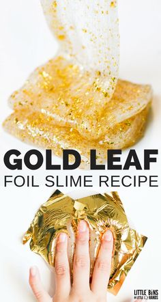 gold leaf foil slime recipe for kids to use in the kitchen or at home