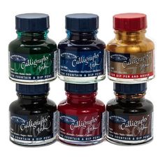 Calligraphy Ink Intro Set 6ct - Winsor and Newton Color Changing Paint, Hippie Crafts, Pen Fountain, Winsor And Newton, Technical Pen, Dip Pen Ink, Grayscale Coloring Books, Coloring Supplies, Calligraphy Ink