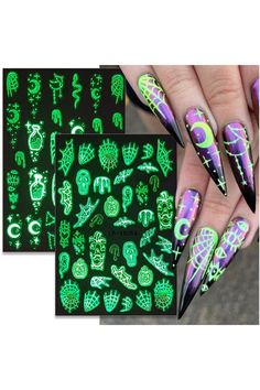 Halloween Nail Stickers for Nail Art Luminous Halloween Nail Decals 3D Self Adhesive Nail Sticker Nail Art Supplies Skull Ghost Flame Spider Web Snake Designs Halloween Nail Art Decoration 5Sheets Foil Tattoo, Pumpkin Spider Web, Halloween Nail Decals, Dark Nail Art, Dark Nail, Festive Manicure, Witch Nails, Luminous Nails, Witchy Nails