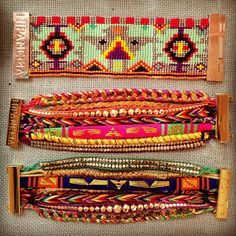 OBSESSED!! paris meets rio = happiness for your wrists. new bracelets at scarpa. #scarpa Bohemian Cowgirl, Estilo Hippie, Bohol, Bijoux Diy, Hippie Style, Bohemian Jewelry, Friendship Bracelet, Boho Jewelry, Embroidered Friendship Bracelet