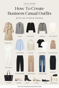 How To Create Business Casual Outfits: 20 Staple Pieces You Need Business Casual Capsule Wardrobe, Business Casual Wardrobe, Business Casual Capsule, Hm Outfits, Spring Business Casual Outfits, Casual Capsule Wardrobe, Smart Casual Work Outfit Women, Create Business, Casual Work Outfits Women