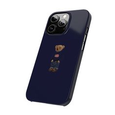 an iphone case with a teddy bear wearing a t - shirt and jeans on it