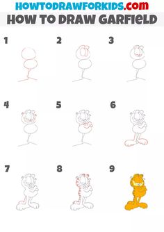 how to draw garfield the cat cartoon character for kids with step - by - step instructions