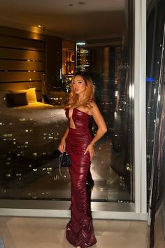 Glamorous Red Dress, Outcast Clothing Dress, Aires Venus Fashion, Buchona Dresses, Burgundy Leather Dress, Formal Dresses For Dinner, Red Dress Outfit Black Women, Red Dress Night Out, Birthday Outfit 20 Year Old