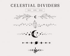 Celestial Divider SVG, Magical Text Divider Cricut, Celestial wedding frame SVG, Moon phase SVG, Witchy Border Clipart, Celestial Tattoo Witchy Page Borders, Spooky Border Design, Witchy Border Design, Witchy Borders, Celestial Doodles, Cute Dividers, Celestial Clip Art, Journal Borders, Page Boarders